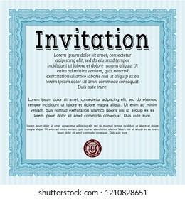 Light blue Formal invitation. With background. Good design. Detailed. 