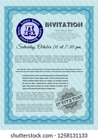 Light blue Formal invitation. With background. Perfect design. Detailed. 