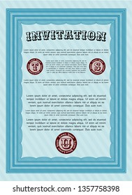 Light blue Formal invitation. With background. Sophisticated design. Detailed. 