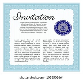   Light blue Formal invitation. Complex background. Beauty design. Vector illustration. 
