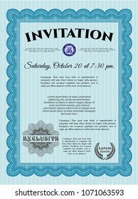 Light blue Formal invitation. With complex linear background. Money Pattern design. Vector illustration. 