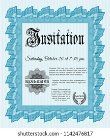 Light blue Formal invitation. Complex background. Vector illustration. Money style design. 