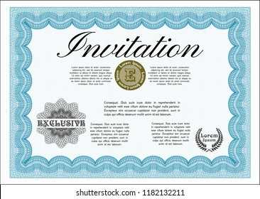 Light blue Formal invitation. With complex linear background. Detailed. Perfect design. 