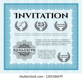 Light blue Formal invitation. With complex background. Detailed. Excellent design. 