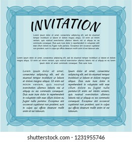 Light blue Formal invitation. With complex background. Customizable, Easy to edit and change colors. Money style design. 