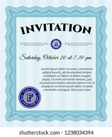 Light blue Formal invitation. Complex background. Lovely design. Vector illustration. 