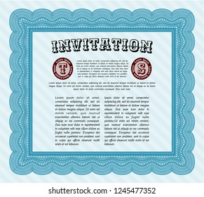 Light blue Formal invitation. Complex background. Customizable, Easy to edit and change colors. Money Pattern design. 