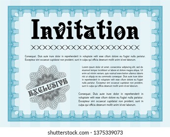 Light blue Formal invitation. With complex background. Detailed. Artistry design. 