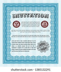 Light blue Formal invitation. Complex background. Detailed. Money Pattern design. 