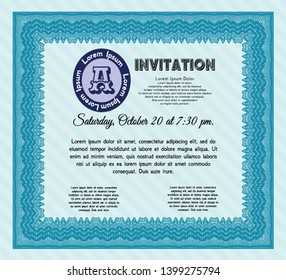 Light blue Formal invitation. With complex background. Customizable, Easy to edit and change colors. Money style design. 