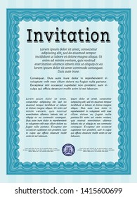 Light blue Formal invitation. With complex linear background. Money design. Customizable, Easy to edit and change colors. 