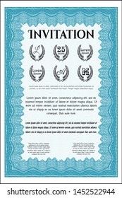 Light blue Formal invitation. With complex linear background. Customizable, Easy to edit and change colors. Money design. 