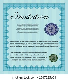 Light blue Formal invitation. With complex background. Money Pattern. Detailed. 