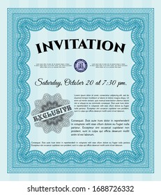 Light blue Formal invitation. With complex linear background. Vector illustration. Sophisticated design. 