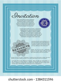 Light blue Formal invitation. Cordial design. Printer friendly. Detailed. 
