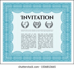 Light blue Formal invitation. Cordial design. Detailed. With complex background. 