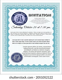 Light blue Formal invitation. Cordial design. With complex background. Customizable, Easy to edit and change colors. 