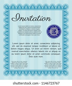 Light blue Formal invitation. Customizable, Easy to edit and change colors. With great quality guilloche pattern. Beauty design. 