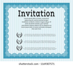 Light blue Formal invitation. Customizable, Easy to edit and change colors. With complex linear background. Money Pattern. 