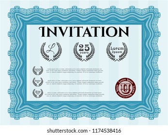 Light blue Formal invitation. Customizable, Easy to edit and change colors. With complex linear background. Lovely design. 