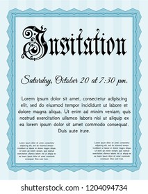 Light blue Formal invitation. Customizable, Easy to edit and change colors. Complex background. Modern design. 