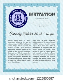 Light blue Formal invitation. Customizable, Easy to edit and change colors. Easy to print. Cordial design. 