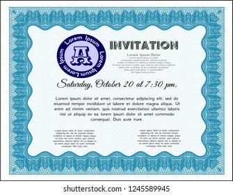 Light blue Formal invitation. Customizable, Easy to edit and change colors. Easy to print. Cordial design. 