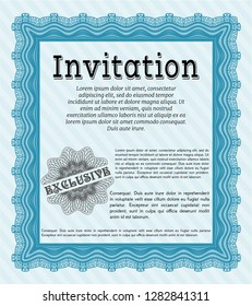 Light blue Formal invitation. Customizable, Easy to edit and change colors. With guilloche pattern. Money style design. 