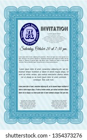 Light blue Formal invitation. Customizable, Easy to edit and change colors. With guilloche pattern and background. Beauty design. 
