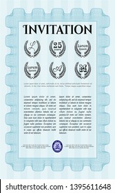Light blue Formal invitation. Customizable, Easy to edit and change colors. With great quality guilloche pattern. Money design. 