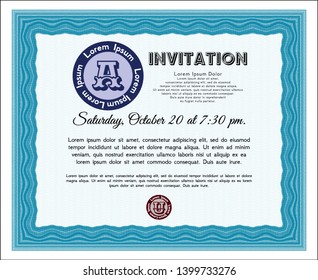 Light blue Formal invitation. Customizable, Easy to edit and change colors. Complex background. Money design. 