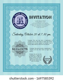 Light blue Formal invitation. Customizable, Easy to edit and change colors. With complex linear background. Nice design. 