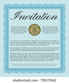 Light blue Formal invitation. Customizable, Easy to edit and change colors. With guilloche pattern. Money Pattern. 