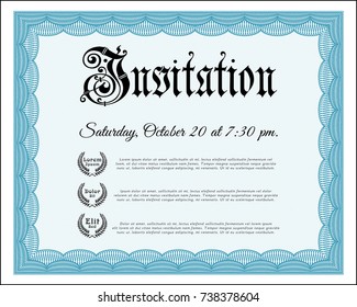 Light blue Formal invitation. Customizable, Easy to edit and change colors. With guilloche pattern. Excellent design. 