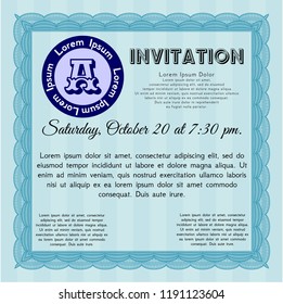 Light blue Formal invitation. Detailed. With linear background. Nice design. 