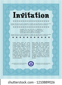 Light blue Formal invitation. Detailed. With complex background. Nice design. 