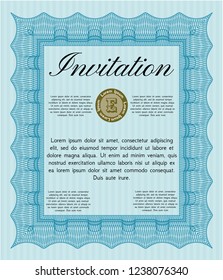 Light blue Formal invitation. Detailed. With linear background. Lovely design. 