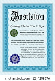 Light blue Formal invitation. Detailed. With complex background. Elegant design. 