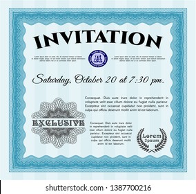 Light blue Formal invitation. Detailed. Complex background. Money design. 