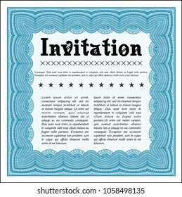 Light blue Formal invitation. Easy to print. Retro design. Customizable, Easy to edit and change colors. 