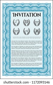Light blue Formal invitation. Easy to print. Elegant design. Detailed. 
