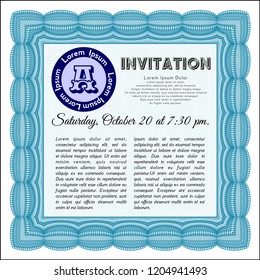 Light blue Formal invitation. Easy to print. Customizable, Easy to edit and change colors. Money Pattern design. 