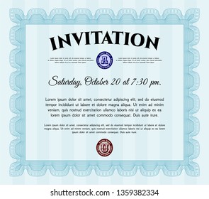 Light blue Formal invitation. Easy to print. Customizable, Easy to edit and change colors. Modern design. 