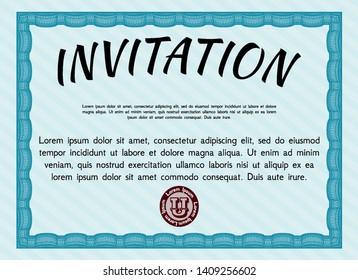 Light blue Formal invitation. Easy to print. Customizable, Easy to edit and change colors. Artistry design. 
