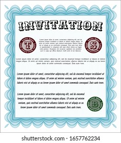 Light blue Formal invitation. Elegant design. With great quality guilloche pattern. Vector illustration. 