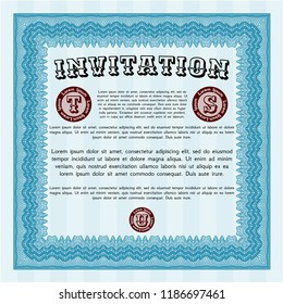 Light blue Formal invitation. Excellent design. Detailed. Printer friendly. 