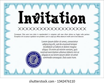 Light blue Formal invitation. Excellent design. Printer friendly. Detailed. 