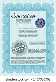 Light blue Formal invitation. Good design. With linear background. Detailed. 