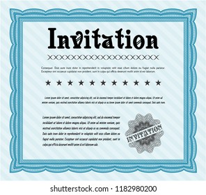 Light blue Formal invitation. With great quality guilloche pattern. Nice design. Vector illustration. 