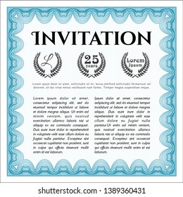 Light blue Formal invitation. With great quality guilloche pattern. Detailed. Modern design. 